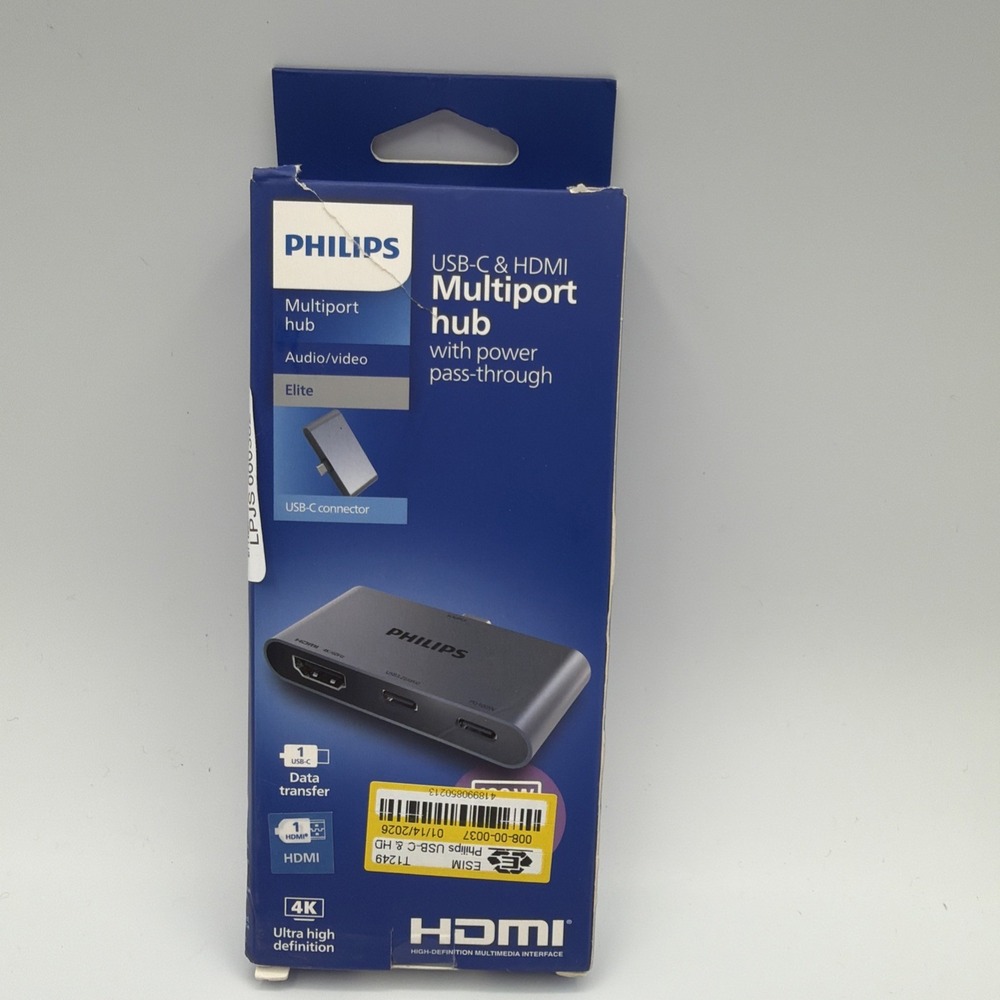 PHILIPS MULTIPORT HUB With Power Pass-Through USB-C & HDMI 100 Power Delivery